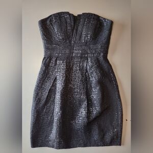 Max & Cleo Black Strapless Textured Pattern Dress